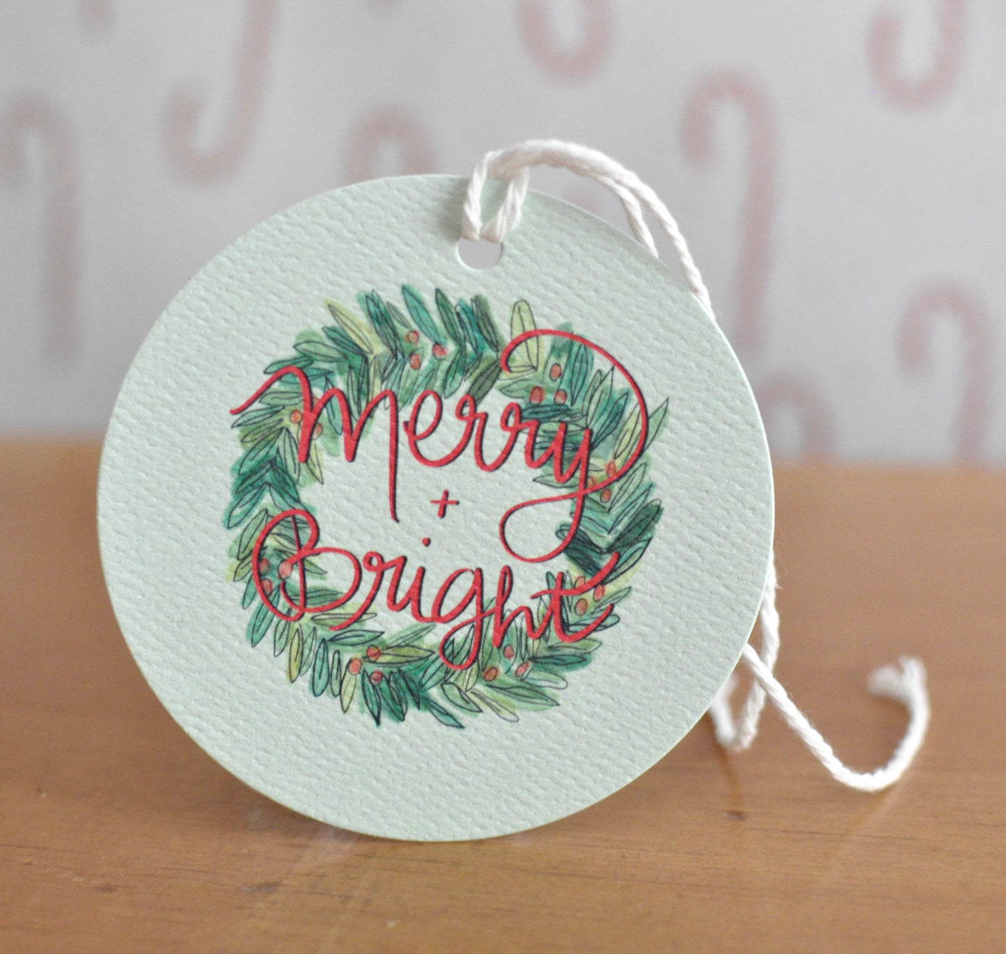 Merry + Bright 3” hang tag with string - set of 5